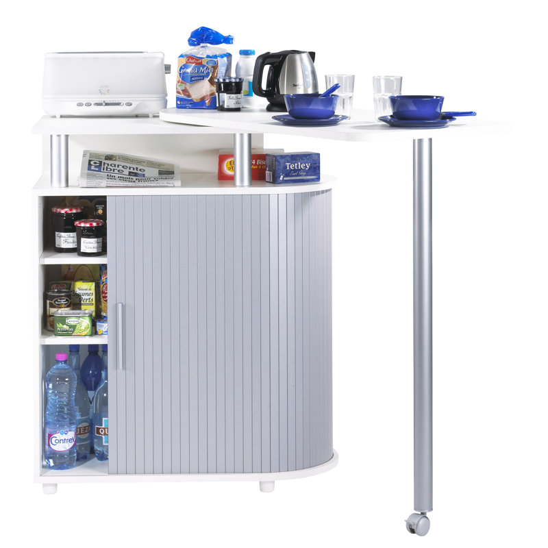 Asylbek Wood Kitchen Island, Aluminium