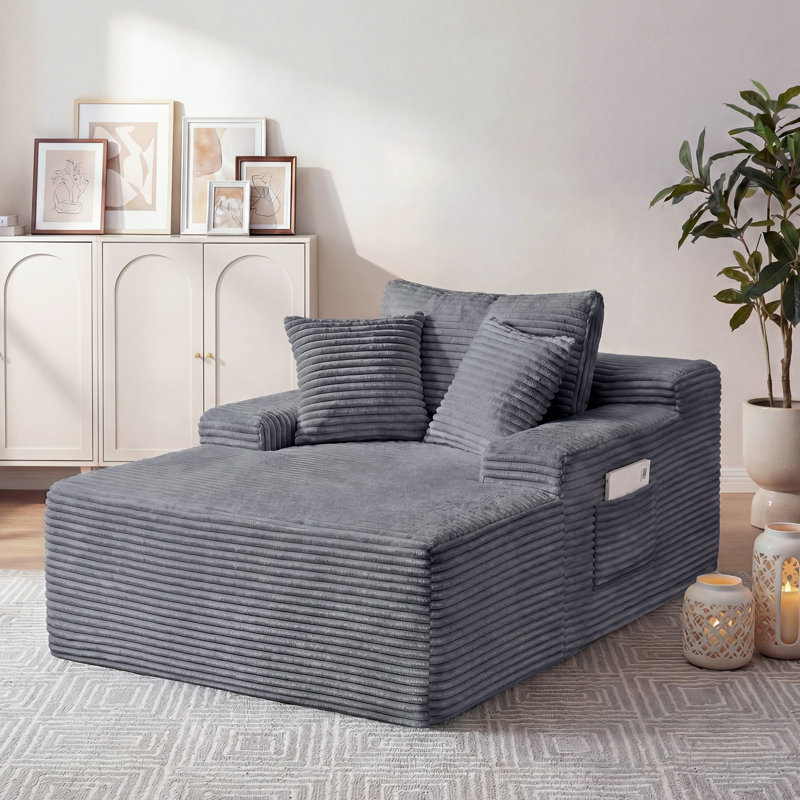 Chaise longue moderne en velours côtelé 49 po Modern, Gris