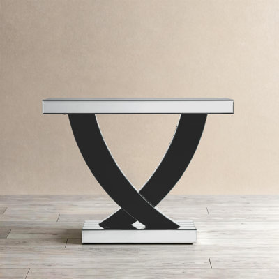 Amla 39.4" Mirrored Glass Modern Console Table Entryway Behind Sofa Table Crushed Crystal Inlay