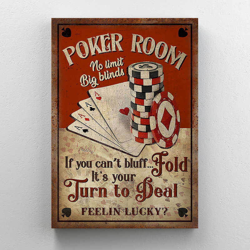 Tisonnier et cartes sur fond rouge et brun - If You can bluff - 1 pièce, impression d'art graphique rectangulaire sur toile tendue