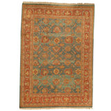 Hand Knotted Wool Oriental Area Rug in Blue And Rust