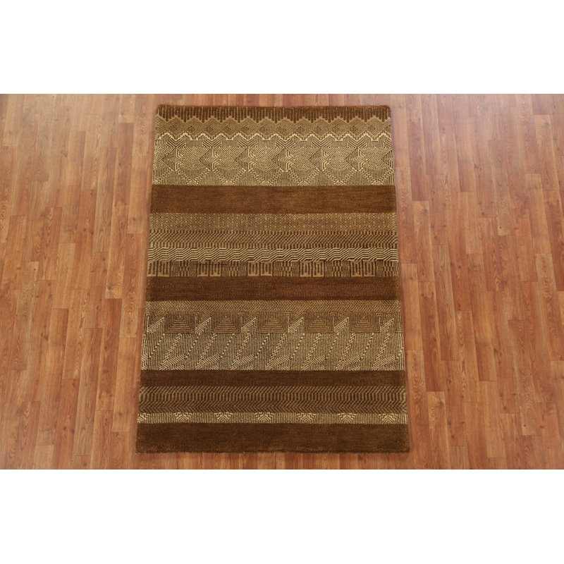 One-of-a-Kind 4'2" x 6'3" New Age Rectangle Wool Area Rug in Brown
