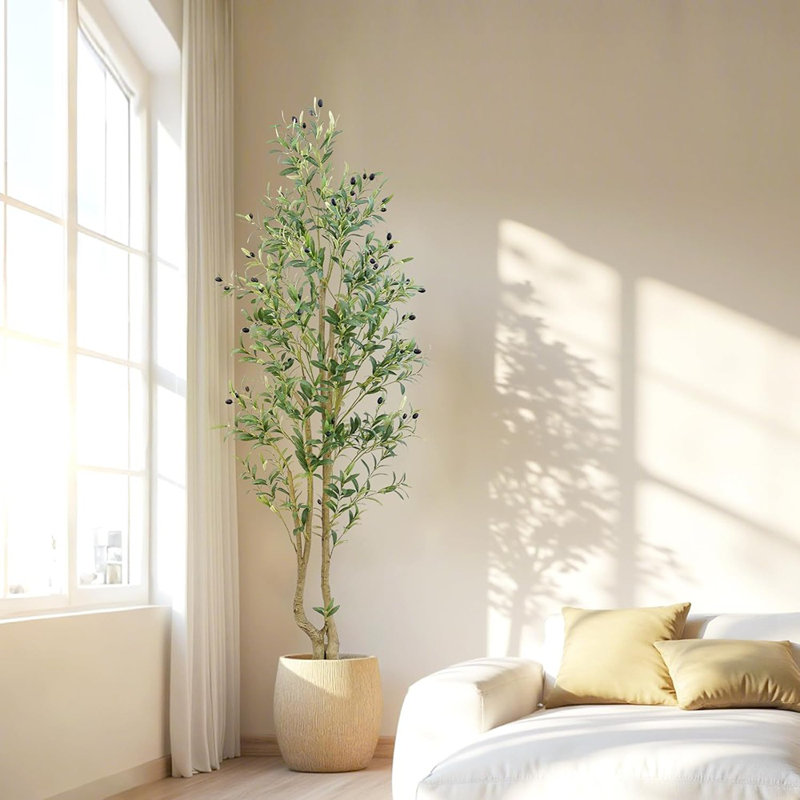 Olive, olivier artificiel avec pot blanc, faux arbre