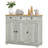 Sideboard With Solid Wood Countertop, Modern Kitchen Storage Cabinet, Coffee Bar Cabinet With 3 Drawers, Doors And Adjustable Shelf, Distressed Light Gray-1181888685