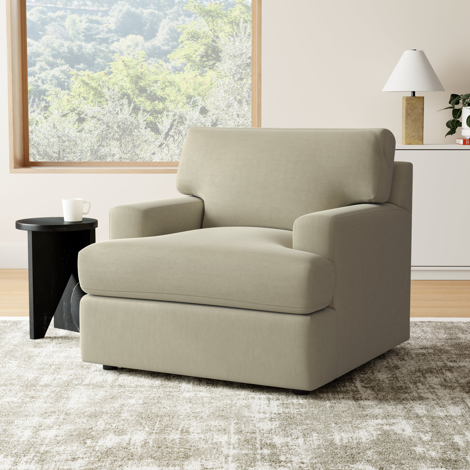 Cleo Upholstered Custom Accent Chair, Bella Beach Performance Velvet
