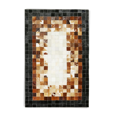 Natural Cowhide Black And Brown Patchwork Rug 8.83 X 12 Ft