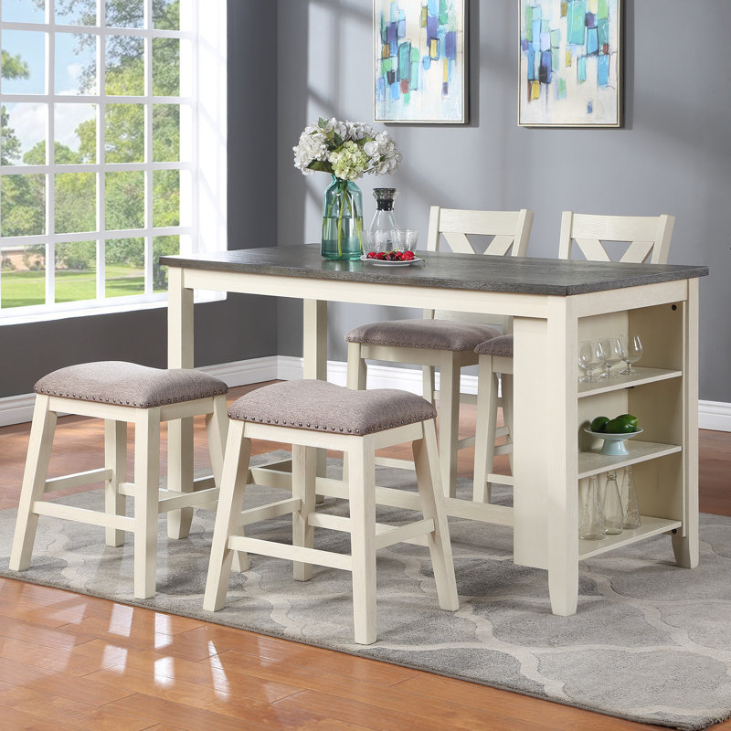 Table de salle à manger à hauteur de comptoir moderne moderne 1pc avec tablettes de rangement