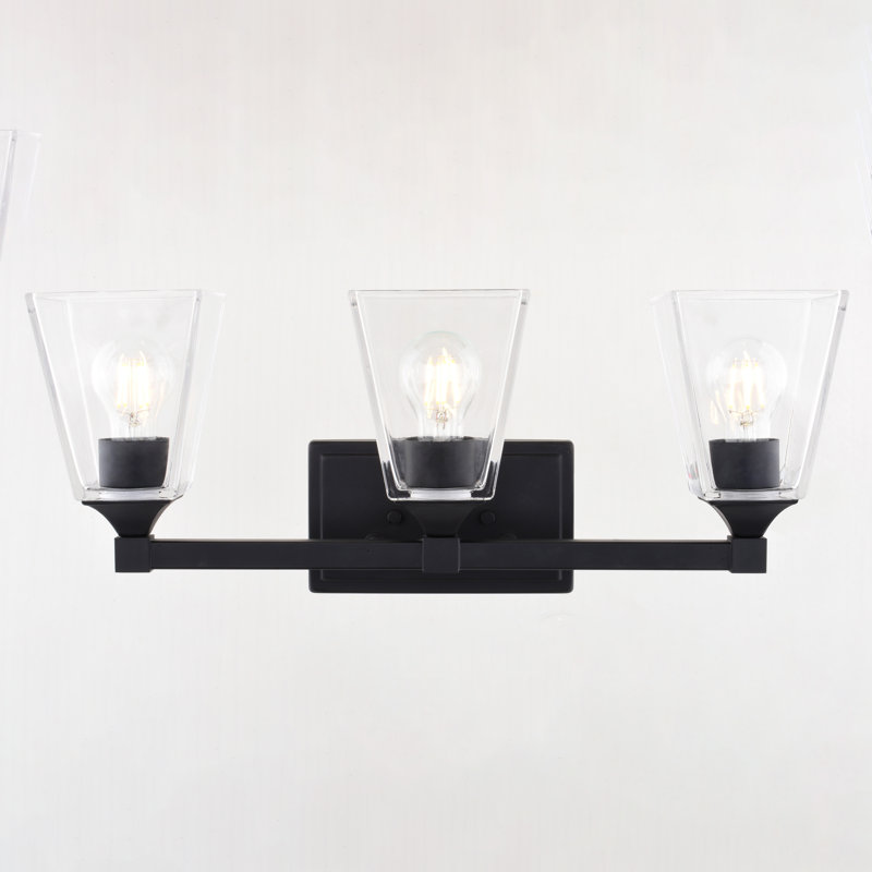 Lanaysha 3 Light Transitional Bathroom Vanity Fixture Clear Glass, Matte Black