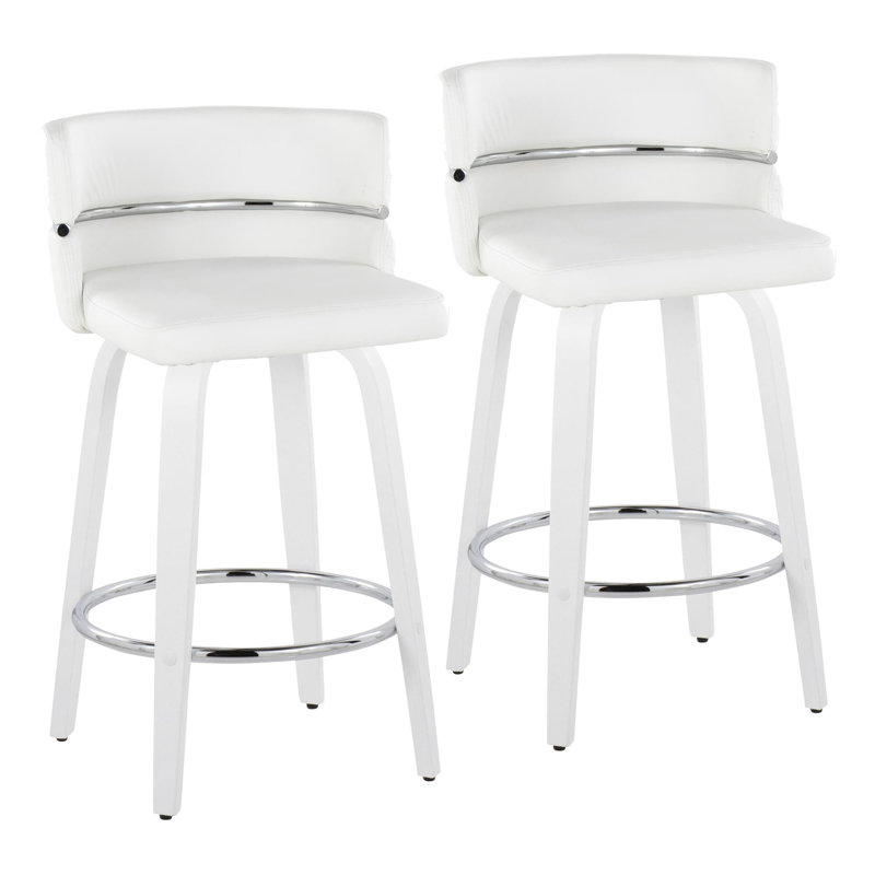 Tabouret de comptoir à hauteur fixe avec pivot en bois et similicuir avec repose-pieds rond chromé - ensemble de 2