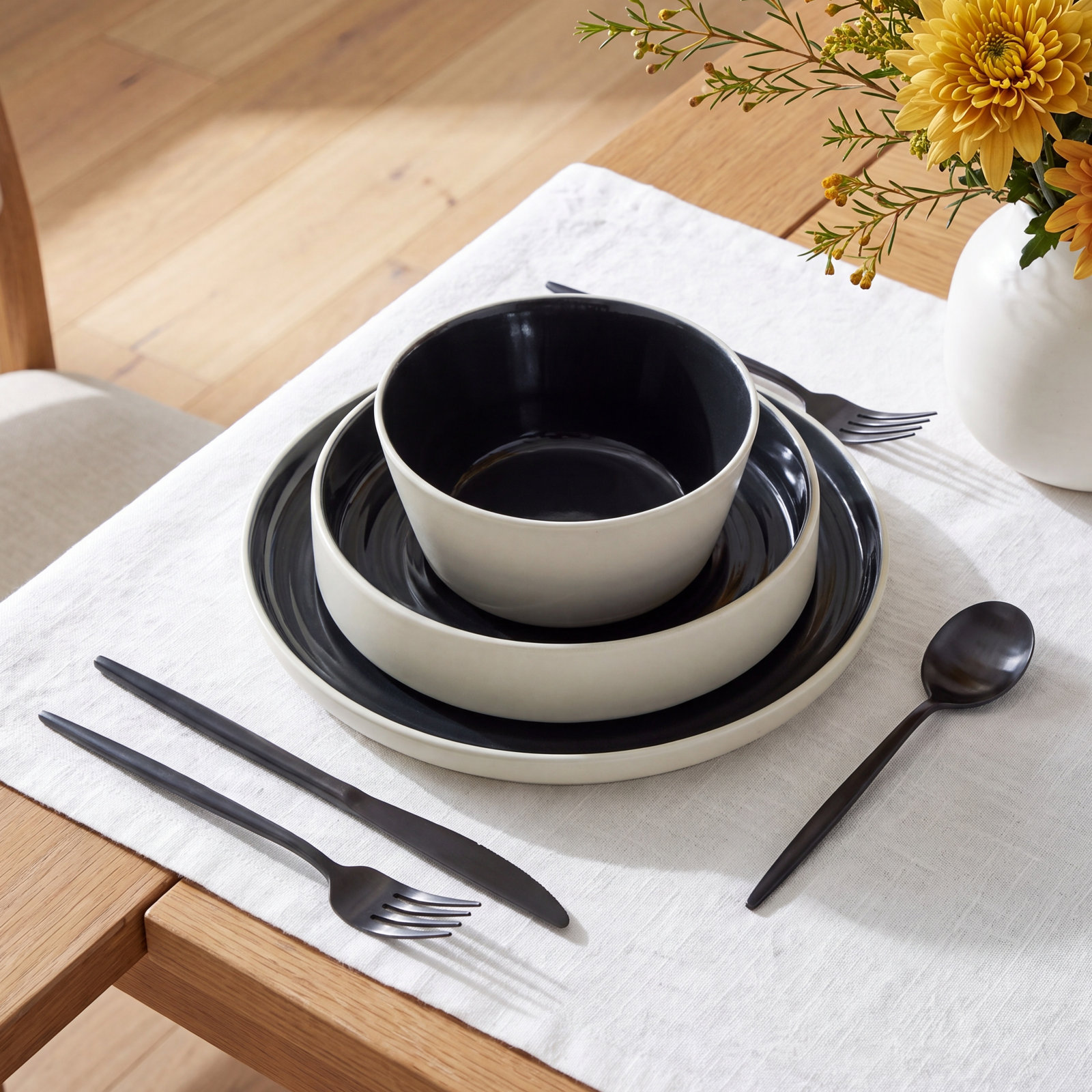 Elica Stoneware Dinnerware Set, Black