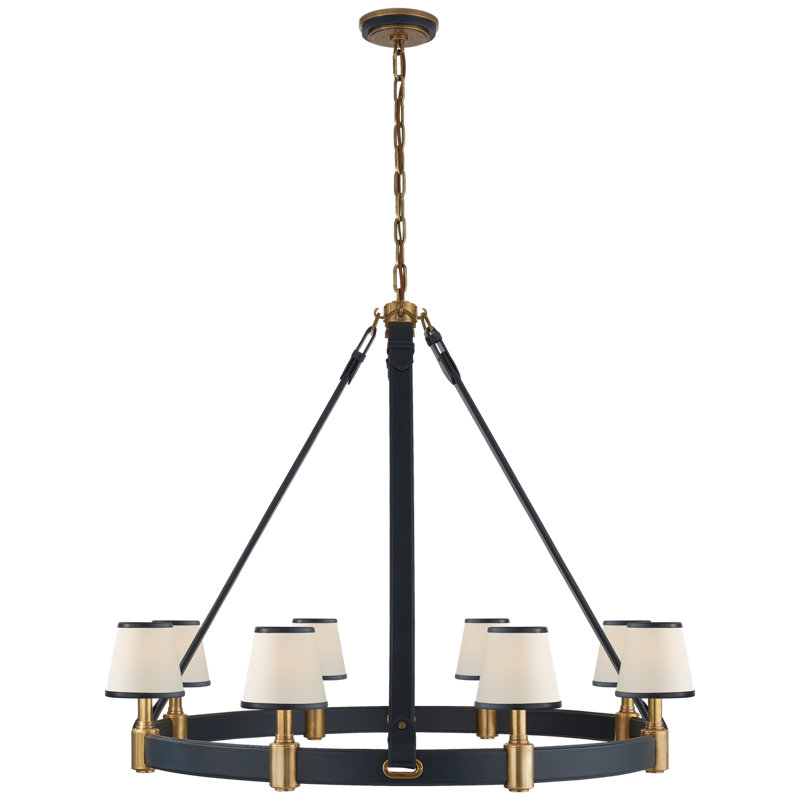 Ralph Lauren Riley 8 Light Large Chandelier, Natural Brass/Navy Leather