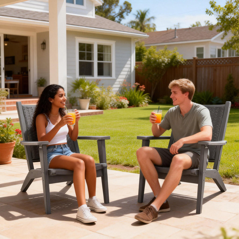 2 - Person Patio Wicker Conversation Set with Side Table, Gray