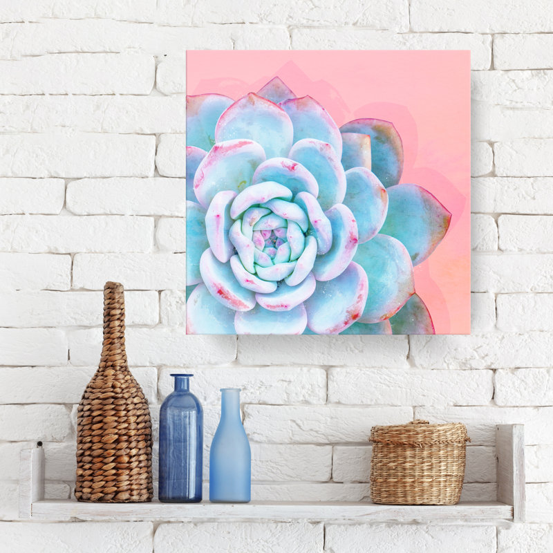 « réveil i », impression sur toile encadrée en bleu/rose succulent, H 30 po x l 30 po x P 1,5 po, Cadre blanc
