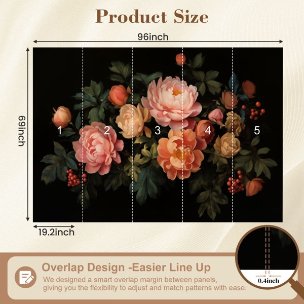 Red Barrel Studio Peel and Stick Wallpaper Elegant Pink Peach Peony ...
