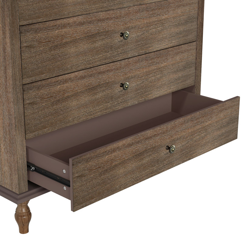 Large 4-Drawer Chest With Solid Wood Foot，39.96 X 17.72 X 36.02, Deep Brown