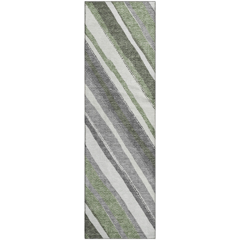 Premium Machine Washable Mayfield AMF2282 Striped Rug, 2'3" x 7'6" Runner, Fern