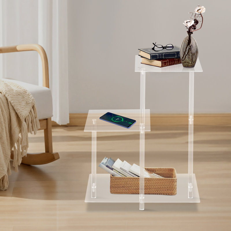 Clear Side Table With Open Storage Shelf(Square)