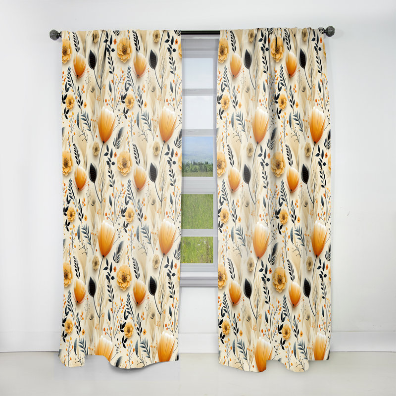 Beige et fleur d'oranger - Rideau Boho - Rideau abstrait obscurcissant - 1 panneau, L 52 po x L 120 po