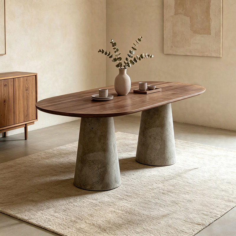 Walnut Oval Solid Wood Dining table, 29.53"H*55.12"W*27.56"D