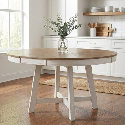 Table de salle à manger extensible de 42 à 58 po pour 6 personnes - Table ronde en bois avec base en X durable