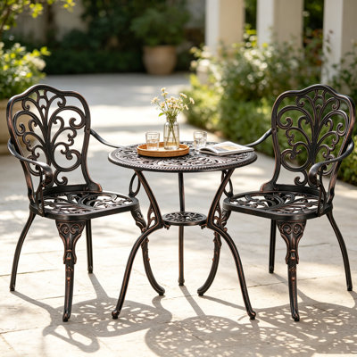 Ensemble bistro 3 pièces pour l'extérieur, table bistro et chaises, ensemble de 2 tables de patio avec trou pour parasol 1,97 po pour le jardin, la cour et la terrasse