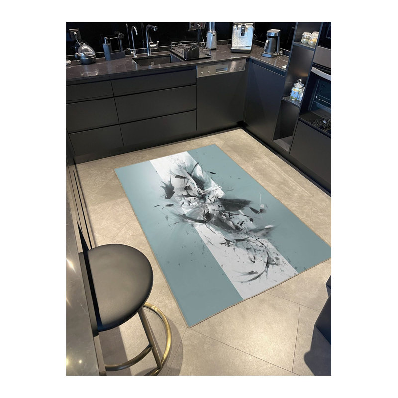 Tapis décoratif lavable turquoise, Sous-tapis carré 3 pi 3 po inclus