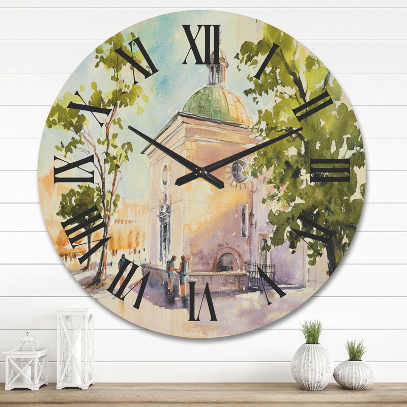 Horloge murale en bois Church in the Village, Grand