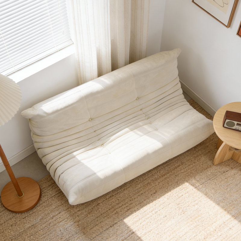 Cream Plush Fabric Two-Seater Armchair, 130cm Soft Curved Shape with High-Density Foam, No Internal Frame, 185cm