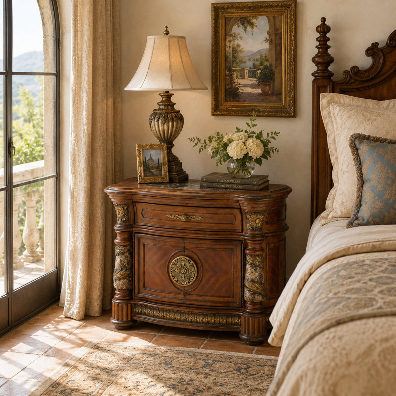 Villa Valencia Wood and Marble Nightstand