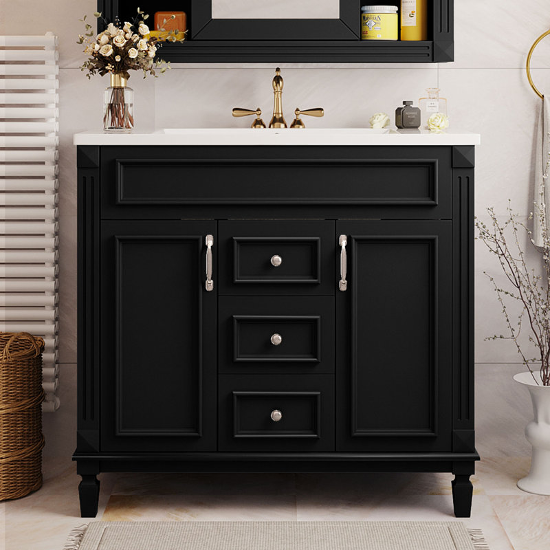 Meuble-lavabo 36 po avec lavabo supérieur, Noir