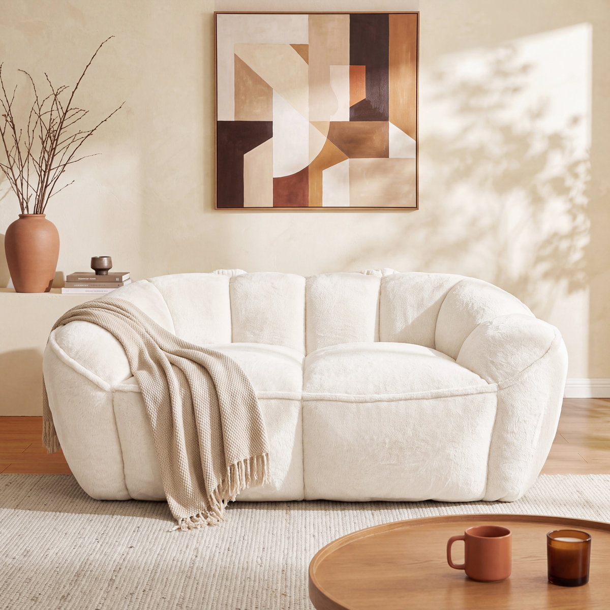 Bungalow Rose 65" Flower Shape Modern Boneless Loveseat, No Assembly Required (Beige)