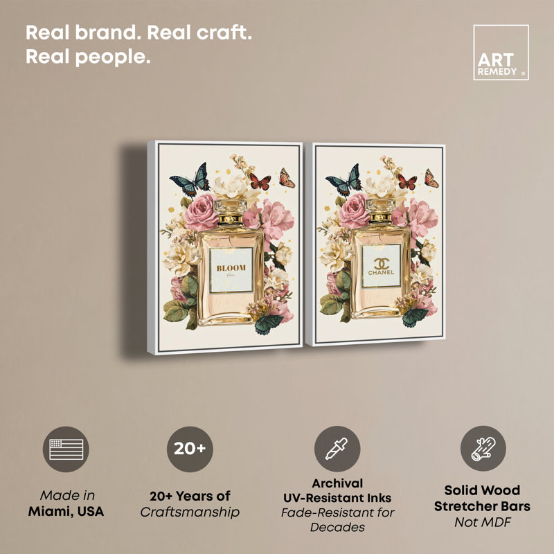 «Gilded Glamour Set», reproduction d'art sur toile par Art Remedy, H 36 po x l 24 po, Cadre flottant blanc