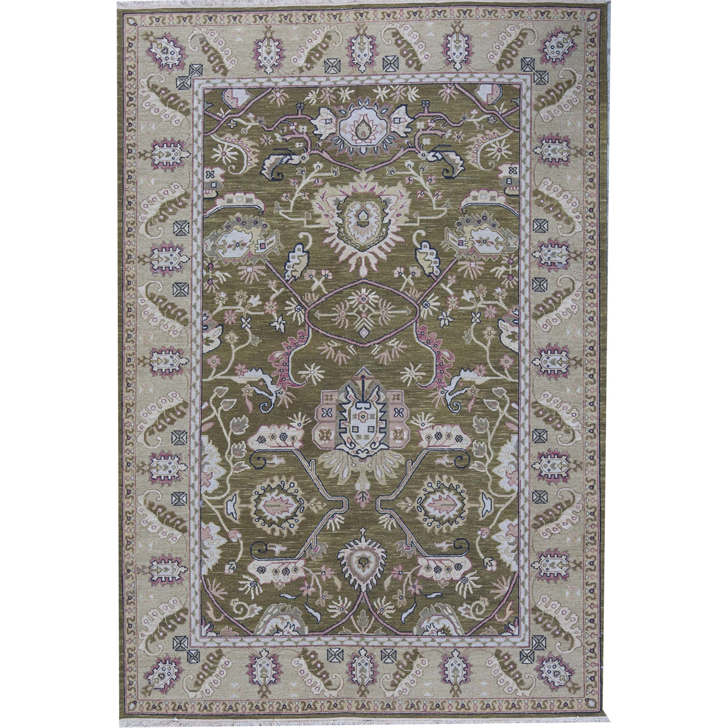 Bokara Rug Co., Inc. HandKnotted HighQuality Green and Cream Area Rug