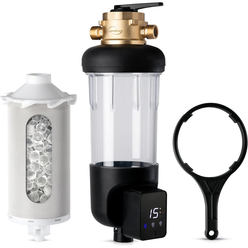 iSpring WSP50SL-ARJ-BP Whole House Spin Down Sediment Water Filter with 4 Modes Bypass, Includes Siliphos Helps Prevent Scale and Corrosion, Clear Housing, Brass Top, Upgraded Jumbo Size, with Touch-Screen Auto Flushing