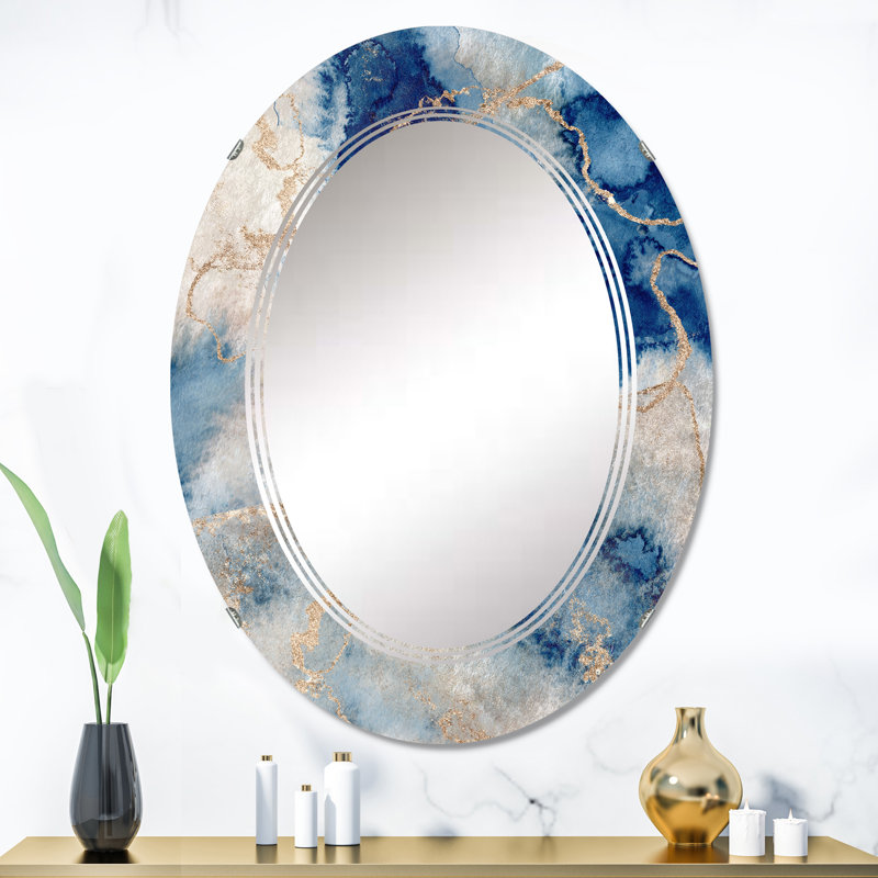 Miroir mural abstrait, miroir décoratif en marbre bleu doré - nuages de marbre bleu et or III, 36 po x 24 po