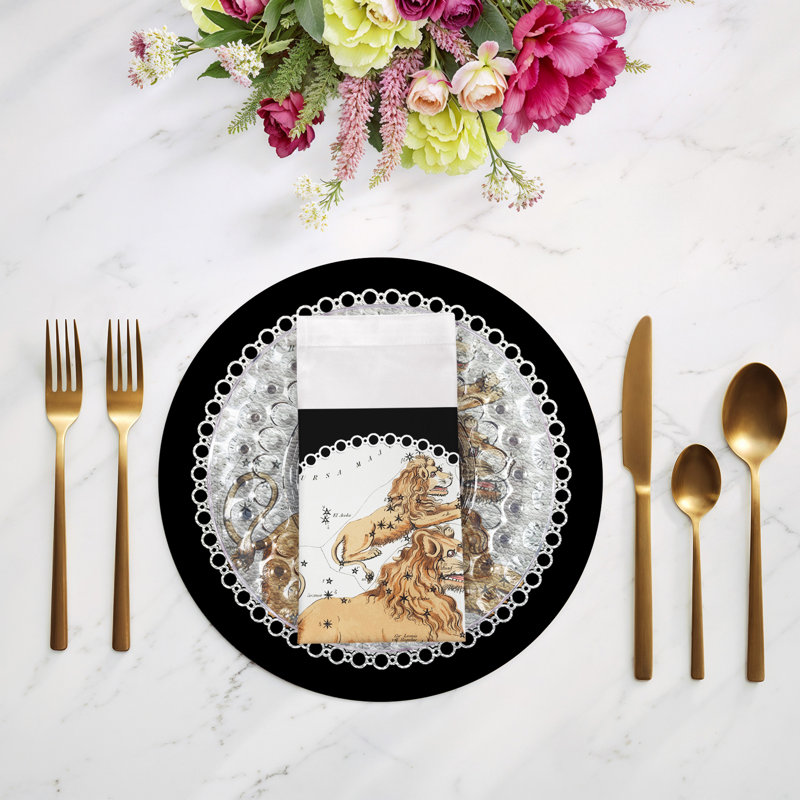 Zodiac Leo Cotton Sateen Dinner Napkins, Black