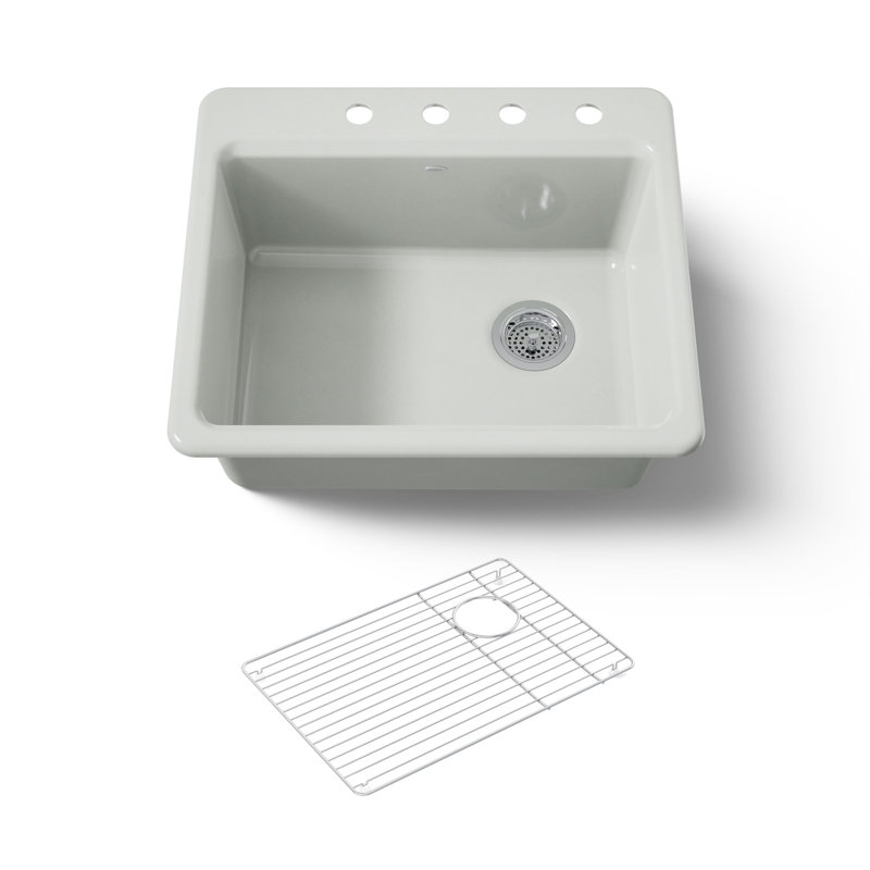 Riverby 25" L x 22" W x 9-5 8" Bar Kitchen Sink with Basin Rack, Sandbar, 3 holes