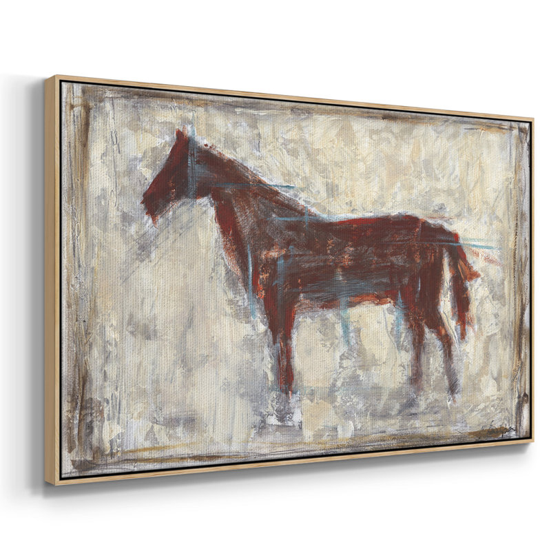 " Iron Equine I ", Natural Wood Floater Framed Canvas, 25" H x 37" W x 2" D, No Mat