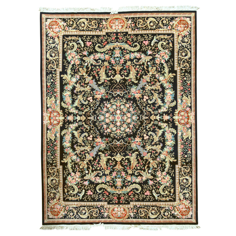 Hand Knotted Oriental Area Rug in Black
