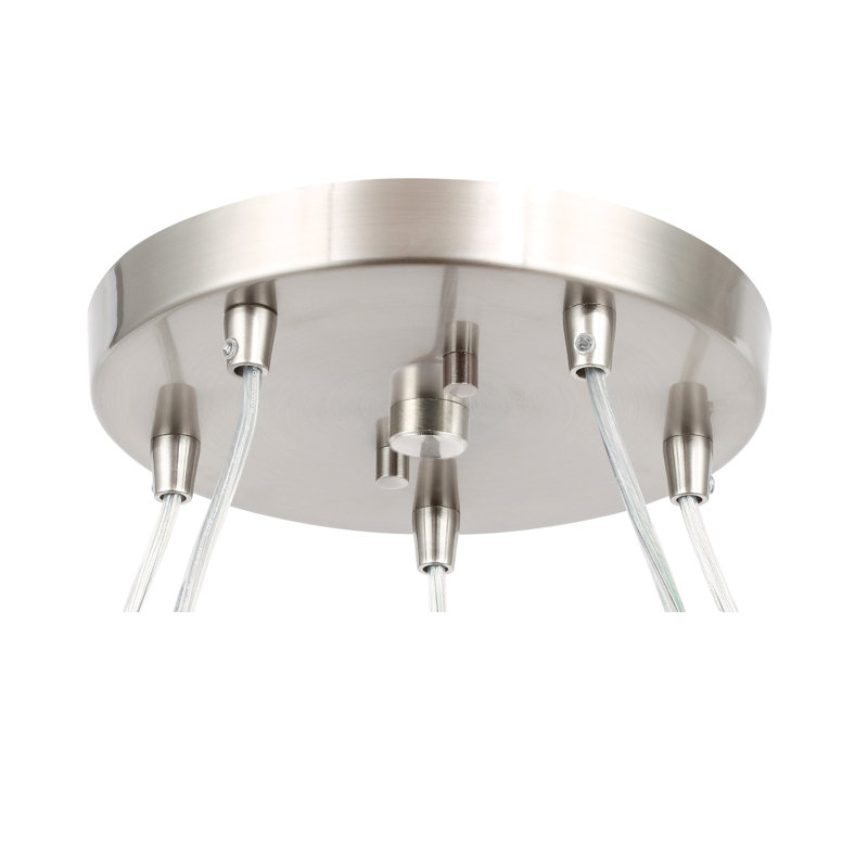 Luminaire suspendu rectangulaire 5 lumières grappe Thiede, Nickel, Halogène