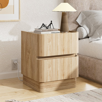  Tables de chevet 18 "avec coins arrondis, table de chevet moderne avec station de charge, table de bout à 2 tiroirs sans poignée pour chambre à coucher, salon