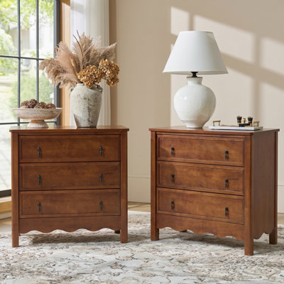 Table de chevet surdimensionnée de 80 cm de large, table d'appoint traditionnelle à 3 tiroirs avec pattes en bois massif, ensemble de 2
