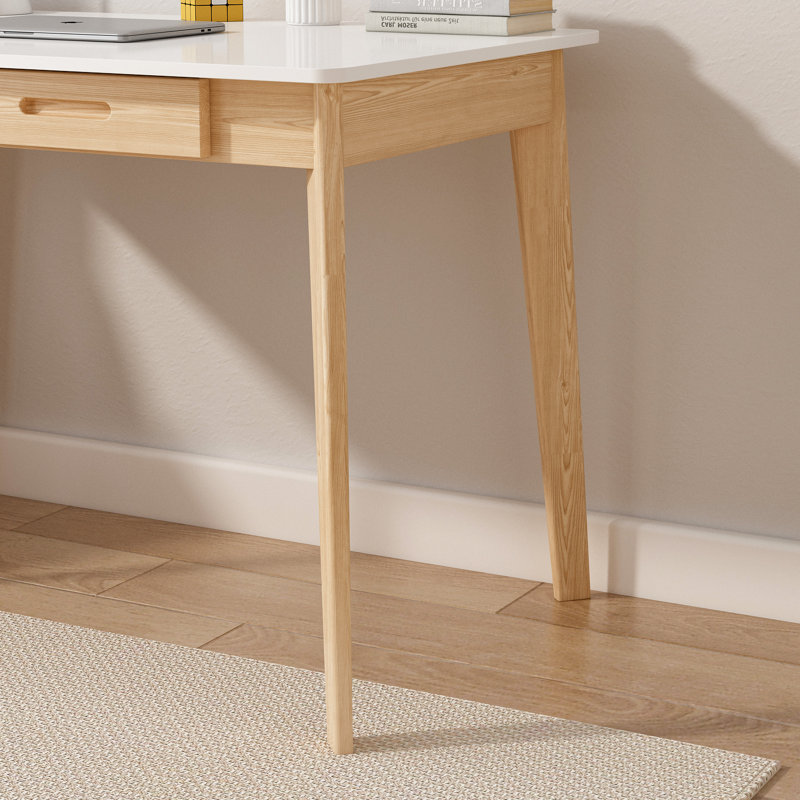 Bureau en bois Latwon, H 29,5 po x l 39,4 po x P 21,7 po, Blanc / bois noueux