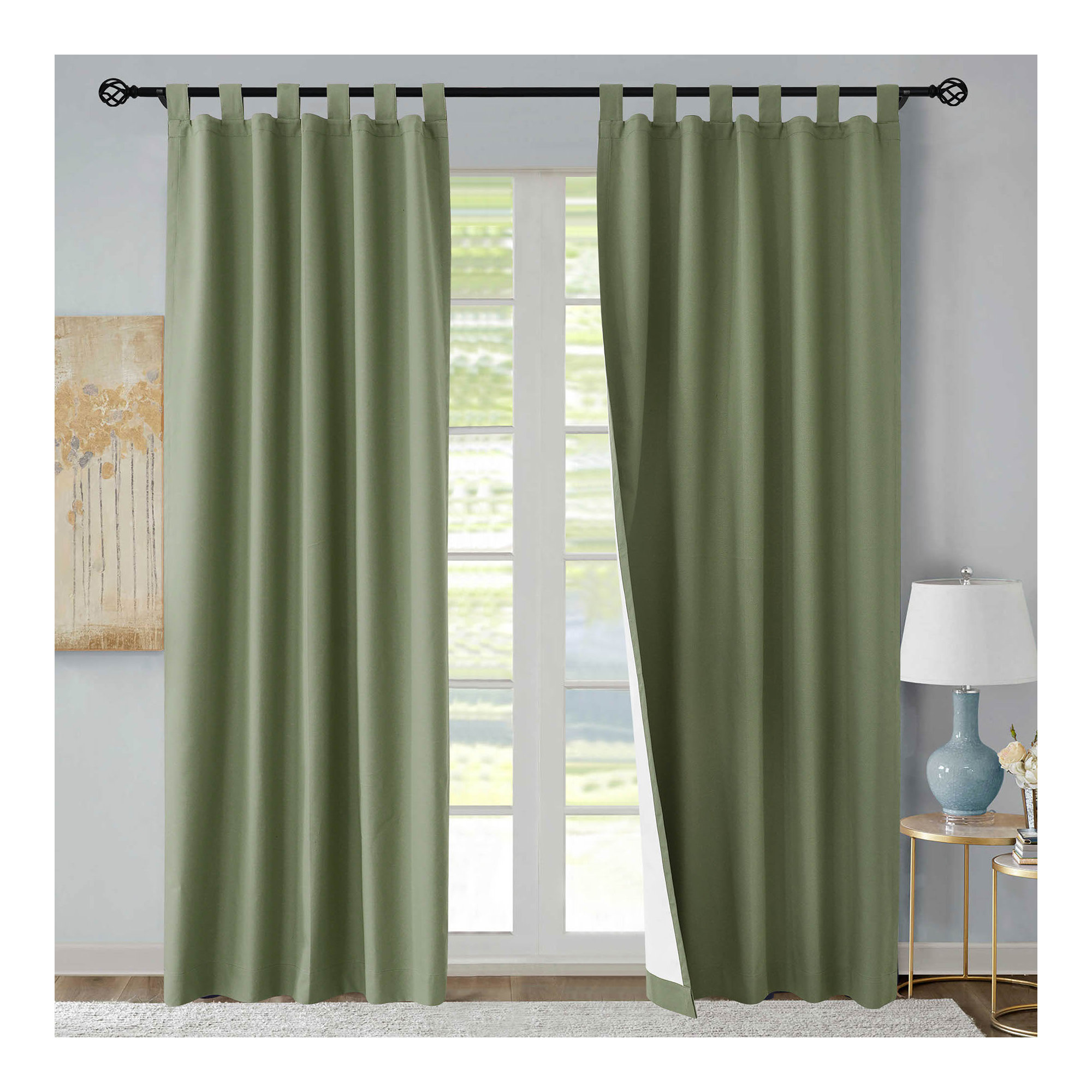 Mcgowen 100% Cotton Solid Room Darkening Thermal Tab Top Curtain Panel, Sage, 80" W X 84" L