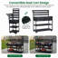 Îlot de cuisine en bois massif 4 pièces avec évier, armoires de rangement, tiroirs, plateau de table en acier inoxydable et tablettes mobiles-1084311133