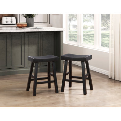 Tabourets à hauteur de comptoir de style transitionnel 2 pièces, meubles en bois d'hévéa massif à finition noire