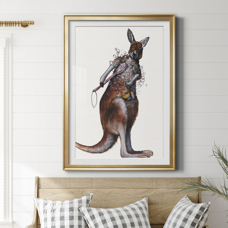 «Bath Animals IV», reproduction de cadre photo sur papier, Papier encadré doré, H 30,5 po x l 42,5 po x P 1,5 po