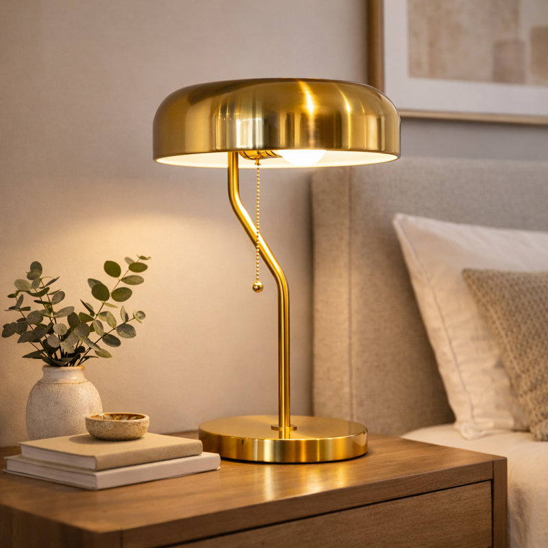 Latessia Metal Fixture Table Lamp for Living Spaces and Bedroom Gold Brush