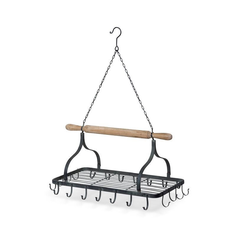 Galvanized Metal and Wood Hanging Pot Rack