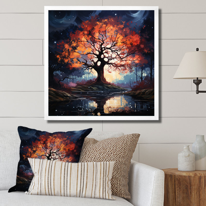 Orange Blue Eternal Maple Trees - Landscapes Canvas Print, H 36 po x l 36 po x P 1,5 po, Cadre photo blanc